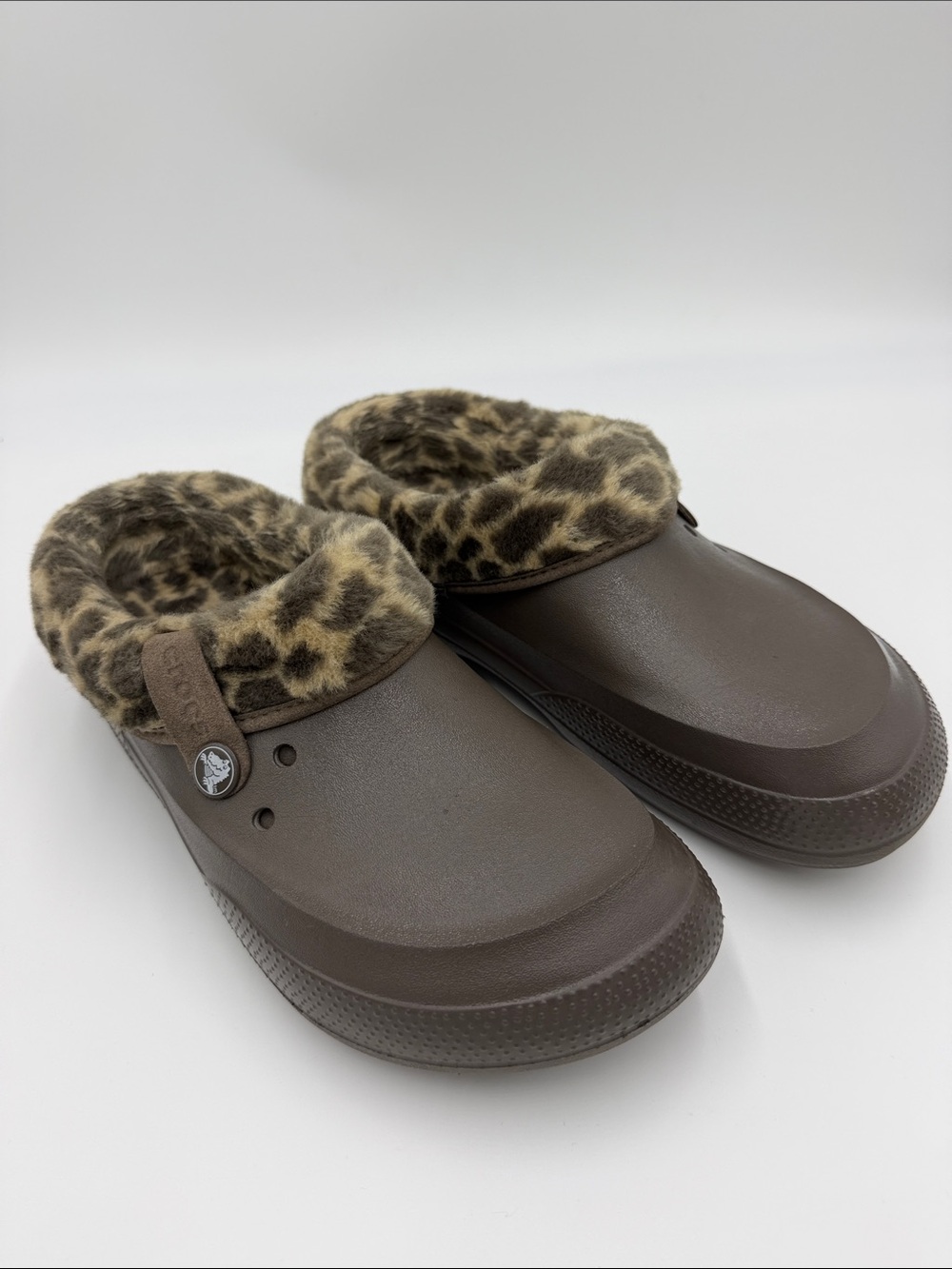 CROCS Brown Clog with Leopard Faux-Fur Trim
